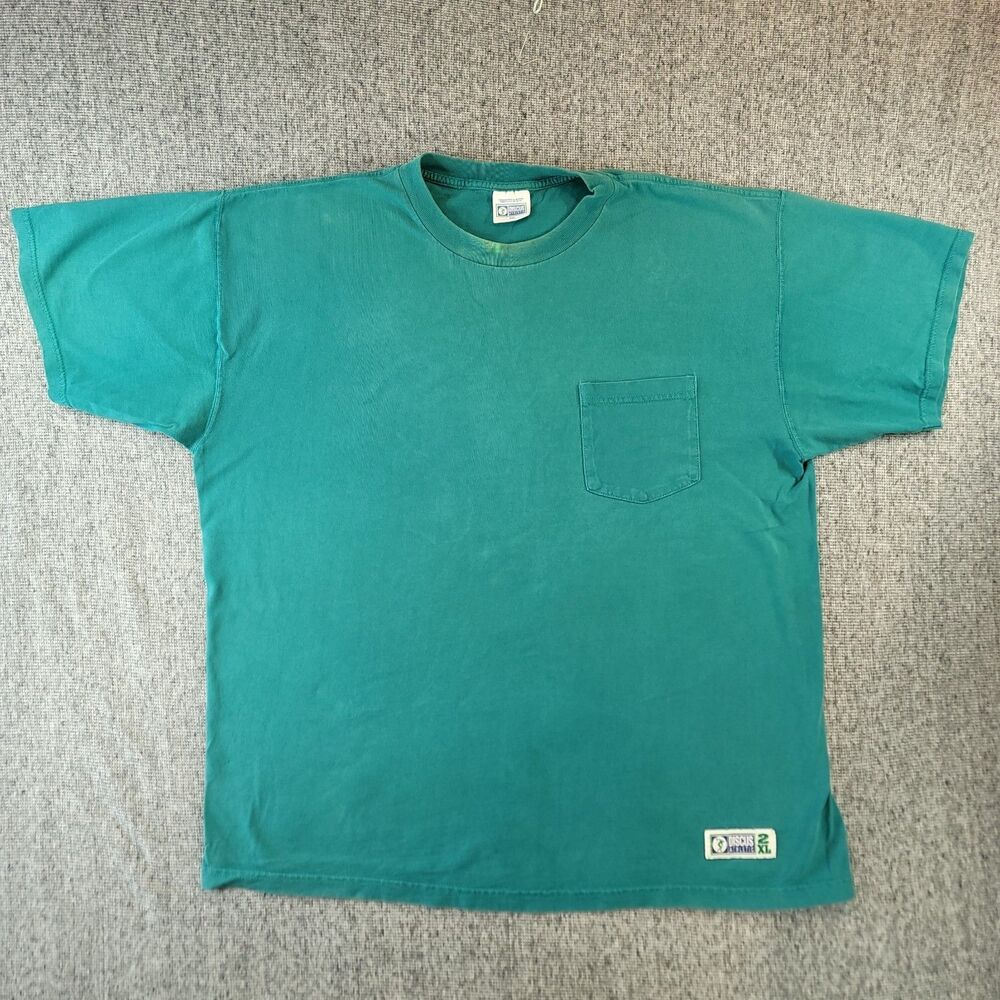 Vintage Discus Athletic Pocket T Shirt 2XL Green Distressed Fade Grunge 90s Tee